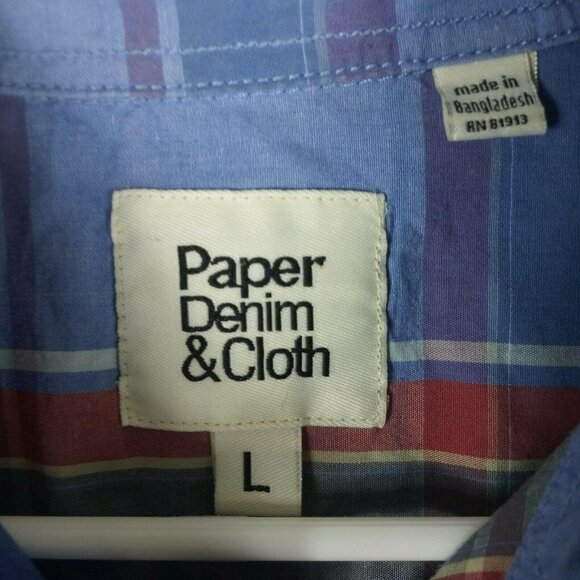 Paper Denim & Cloth Mens Short Sleeve Tartan Plaid Shirt Blue Large Button Front - Picture 4 of 4
